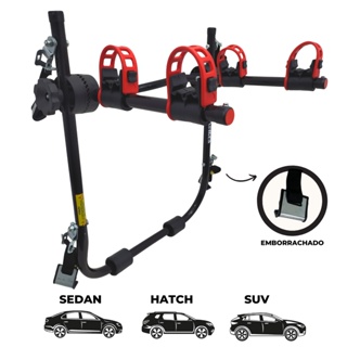 17 - Suporte para bike Transbike 2 bicicletas POP Preto tira Vermelha Sedan Hatch MTB Speed em Oferta na Shopee