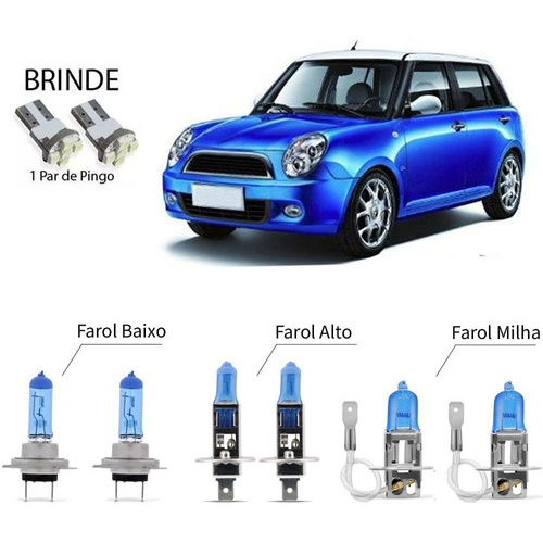 Kit Lampadas Branca Farol Alto/ Baixo/ Milha 8500k Lifan 320