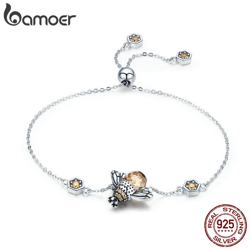 Pulseira De Abelha De Cristal Com Corrente De Mão Em Prata Esterlina 925 Bamoer SCB043