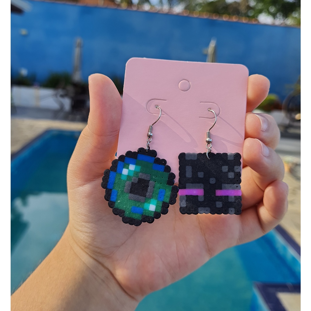 Brinco personalizado hama beads Minecraft Enderman + Ender Pearl