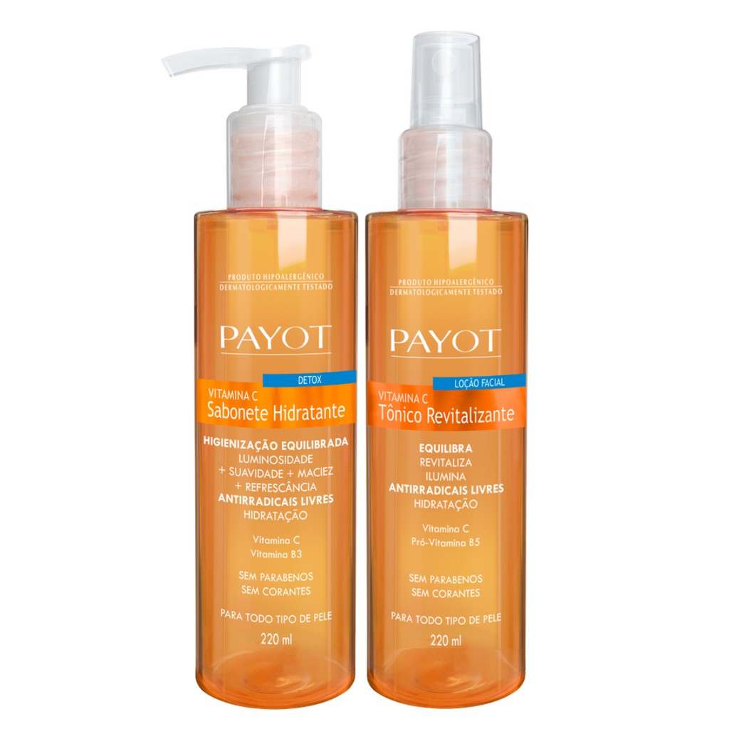 Sabonete Líquido Facial Detox + Tônico Loção Facial Revitalizante Vitamina C 220ml Payot - 2 Itens em Oferta na Shopee