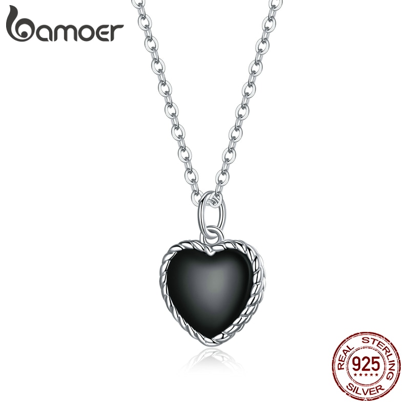 Bamoer Real 925 Sterling Prata Preto Coração Pingente De Amor Colar Vintage Mulher Colares Jóias Presente Nobre SCN443 em Oferta na Shopee