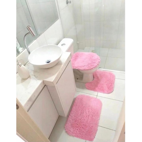 Jogo de Tapete para Banheiro 03 Peças Peludo Felpudo Luxuoso Promoção