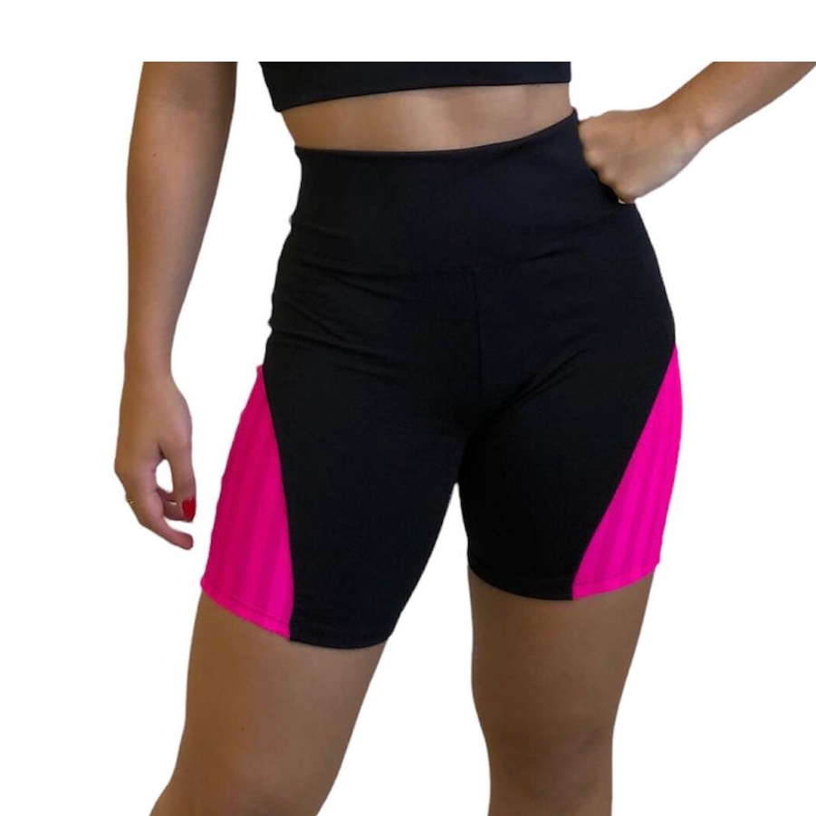Shorts Legging Fitiness  Academia Cintura Alta Com Detalhe Lateral