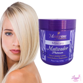 Máscara Matizadora Platinum Maycrene 500g - Para Cabelos Loiros e Platinados. Elimina o Amarelado