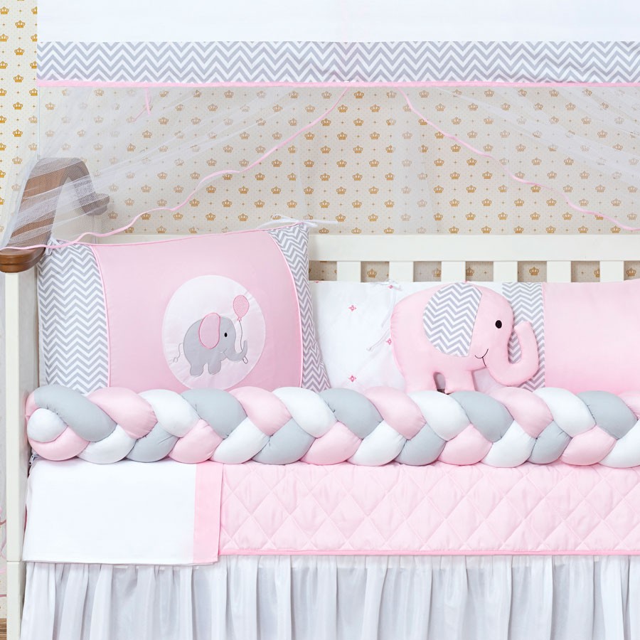 Kit Berço Elefantinho 11 Peças Completo Menina Menino Com Saia Gratis