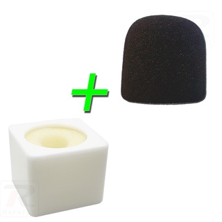 Kit Canopla Acrílica Quadrada Branca  + Espuma Baixa Preta Para Microfone Dinâmico Com Ou Sem Fio