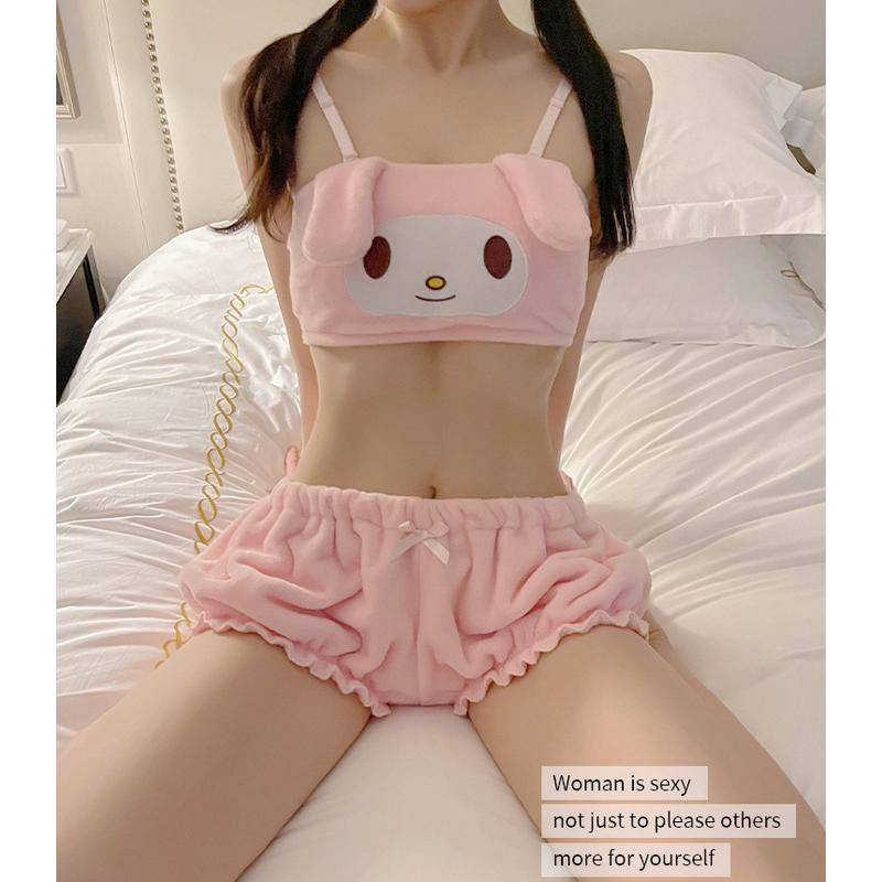 Conjunto de pijama fofo de anime Kawaii para mulheres Sweet Lovely veludo  top e shorts Conjuntos de roupa de dormir de duas peças - Escorrega o Preço