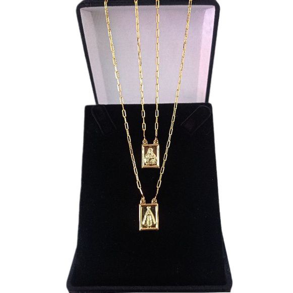 Corrente Escapulário Nossa Senhora Aparecida Cordão 70Cm Banhado A Ouro 18k 2mm