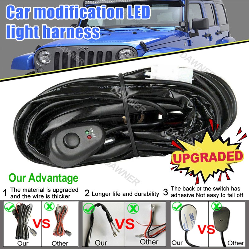 Conjunto de fiação para faróis de trabalho de carro, faróis de neblina, relé e cabos para barra de luz LED 40A 12V.