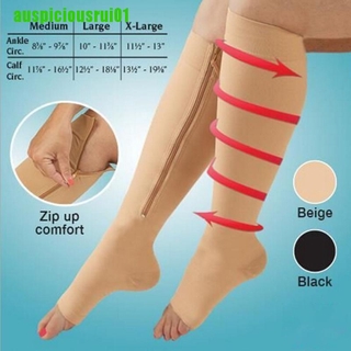 Auspiciosorui01 ❥ 1Pair Meias De Compressão Com Zíper Alívio Da Dor Dos Pés Varizes Do Joelho Aberto