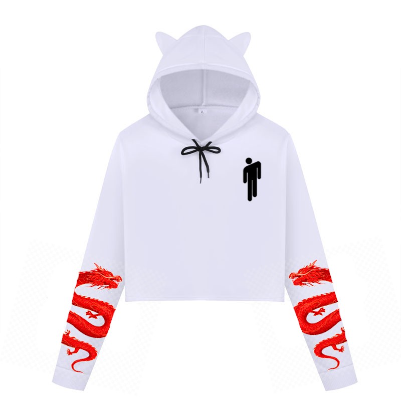 Blusa Cropped de Moletom Manga Dragão Vermelho Billie Elish Boneco A400