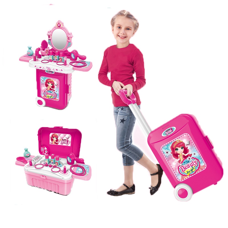 Maleta De Maquiagem E Penteadeira De Brinquedo Infantil 3em1 Infantil Portátil Secador Escova Acessórios | Shopee Brasil