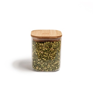 Pote De Vidro Mantimentos Quadrado Flat 800ml Tampa Bambu - Oikos