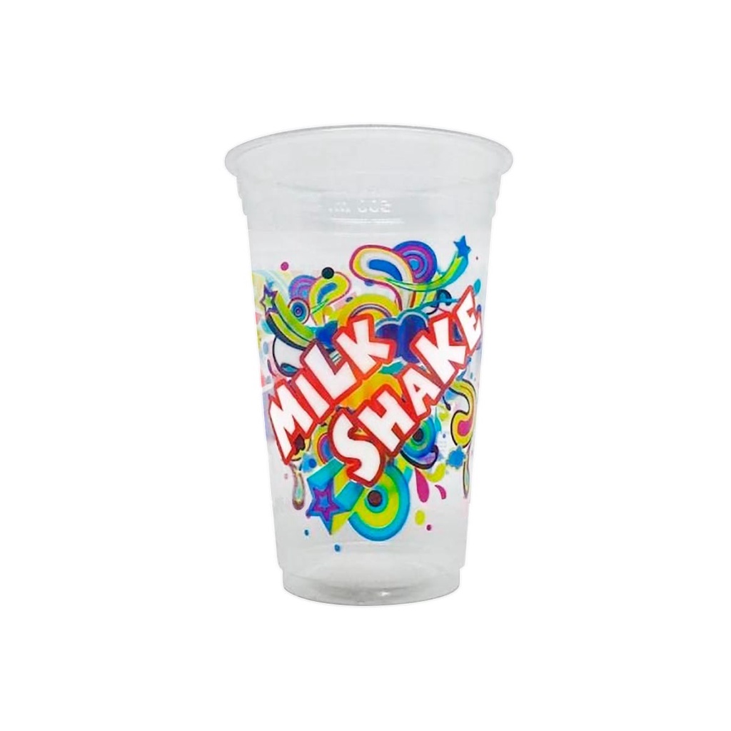 Copo Plástico Transparente Impresso Milkshake Rioplastic 300ml 50und