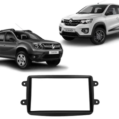 Moldura 2 Din Renault Duster Captur Logan New Logan New Duster New Sandero Kwid Preto Fosco