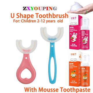 Escova De Dentes 3pcs/set Para Crianças Em Forma De U De 2-12 Anos De Idade Com Pasta Mousse