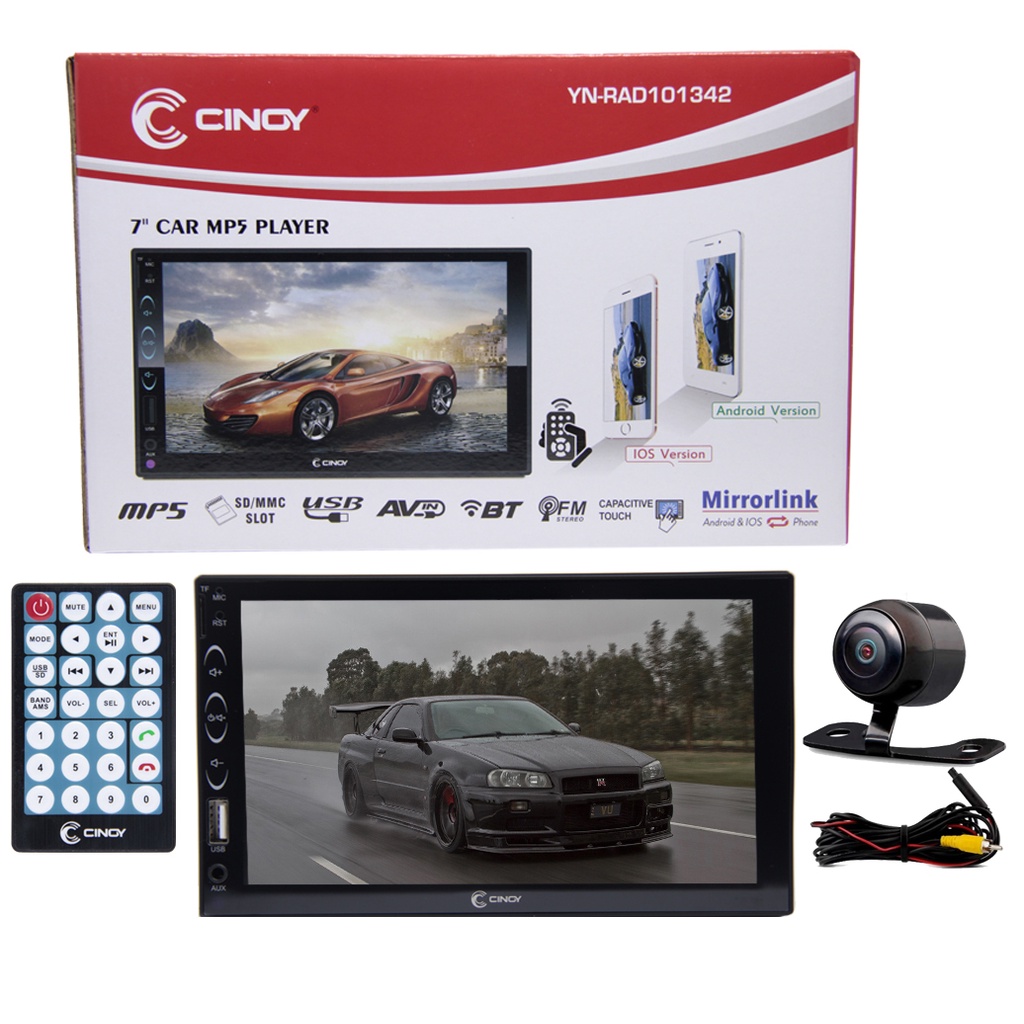 Kit Rádio Multimídia Mp5 Cinoy Led 7 Pol" 45W + Câmera de Ré Borboleta
