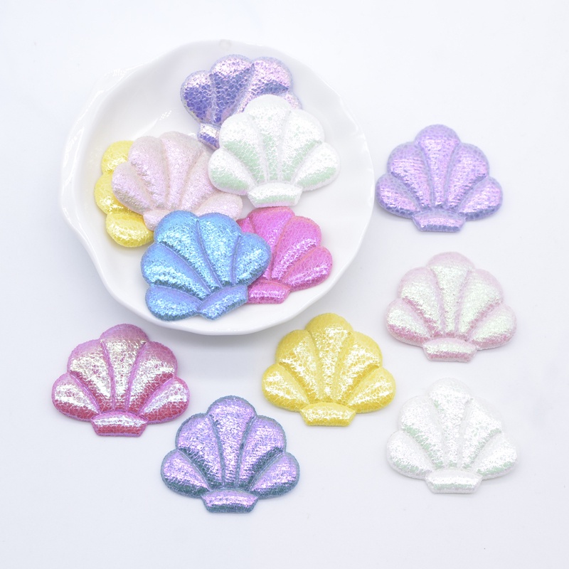 40Pcs 3.4 * 2.8cm acolchoado Shell Appliques para roupas chapéu costura Patches DIY cabeça clipes arco decoração