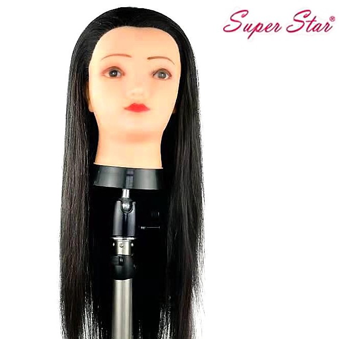 Cabeça para treino manequim 50% cabelo humano 50% cabelo orgânico - Super Star + Suporte