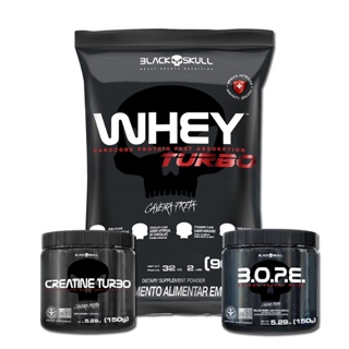 Kit Suplemento Combo Whey Turbo 907g + Creatina 150g + Pre Treino B.O.P.E 150g Bope - Black Skull em Oferta na Shopee