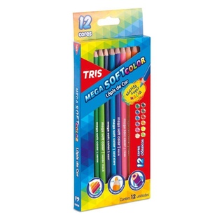Lápis De Cor Mega Soft Color - 12Cores + 1 Lápis Preto + Apontador - Tris Corpo Triangular