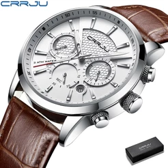 CRRJU Relógio masculino cronógrafo à prova d'água Relógio casual de quartzo em couro 2212