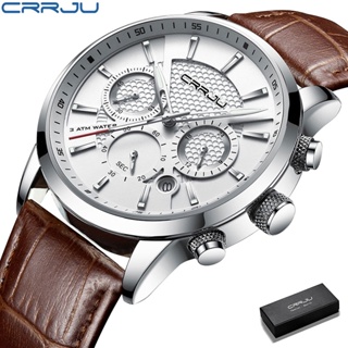 CRRJU Relógio masculino cronógrafo à prova d'água Relógio casual de quartzo em couro 2212 em Oferta na Shopee
