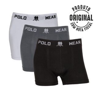 Kit 3 Cuecas Boxer Polo Original em Microfibra Sem Costura polo Cueca Box Fit Lisas e Estampadas Polo Wear