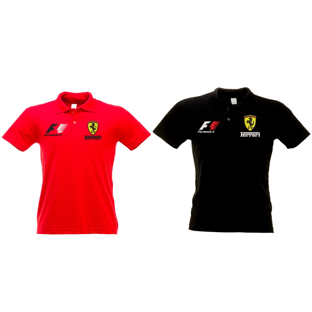 Camisa Polo Formula 1 Ferrari Vermelha e Preta Kit 2 Camisas Bordadas