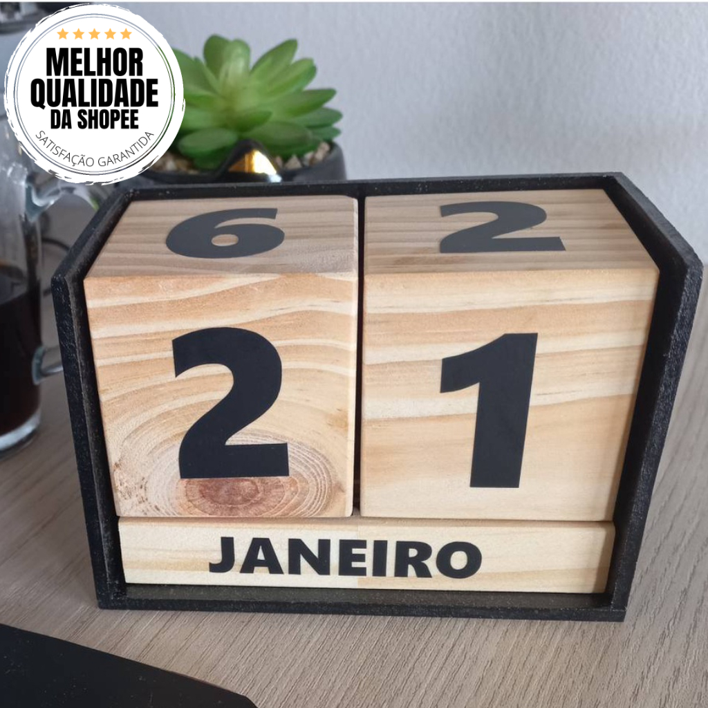 Calendário De Mesa Permanente Cubo Madeira Pinus Decorativo