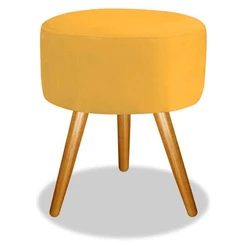Puf Puff Para Sala Quarto e Hall de Entrada Redondo Pé Palito Suede Amarelo