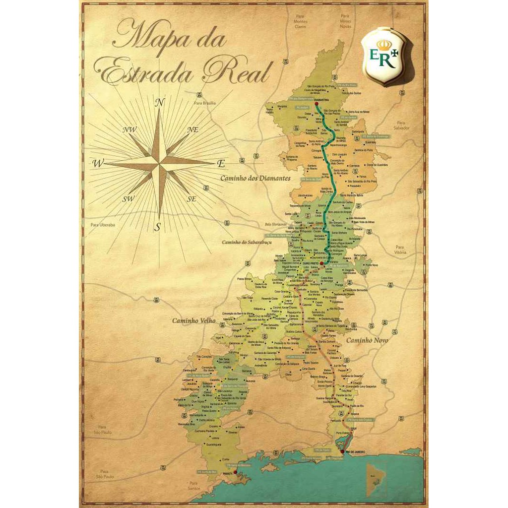Mapa da Estrada Real - Mapas - Tela Canvas Para Quadro