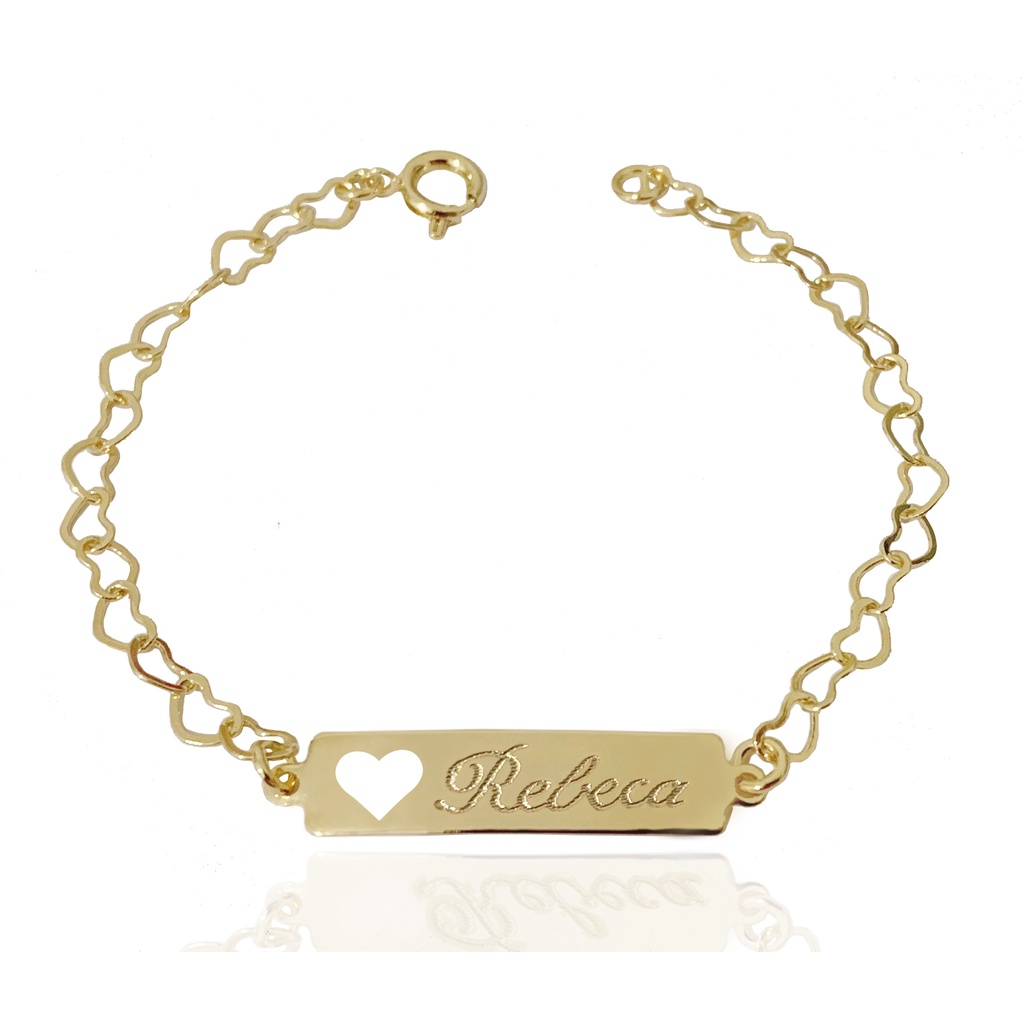 Pulseira Infantil Plaquinha C/ Gravação do Nome Banhada a Ouro 18k C/ Garantia