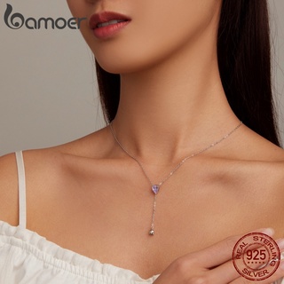 Bamoer 925 Colar De Zircônia Púrpura Prata Presentes De Moda Para Mulheres BSN271