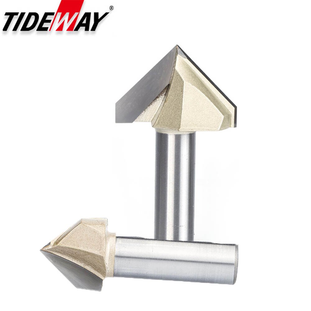 Tideway 90 Graus Tipo V Fresa De Madeira Metal Duro CNC Router Bit 1/4 " Haste Ranhura Para Gravação RanhurasCorte MDF