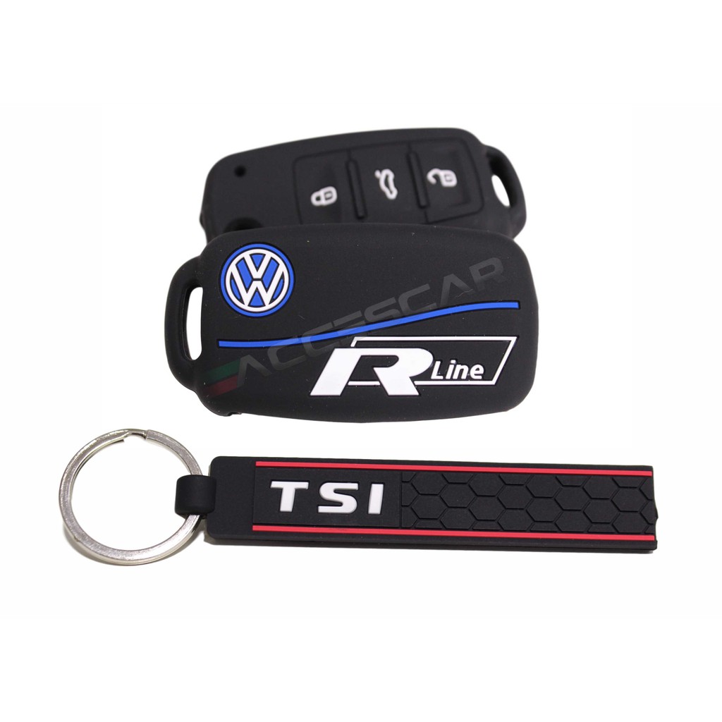 Kit Capa Silicone Chave Canivete Volkswagen Rline + Chaveiro TSI Jetta Golf Up Tiguan Fox Gol