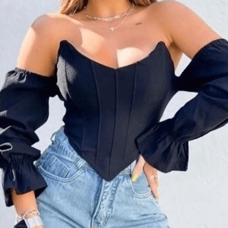 Cropped Corset com Bojo Tamanho Único em Suplex Várias Cores