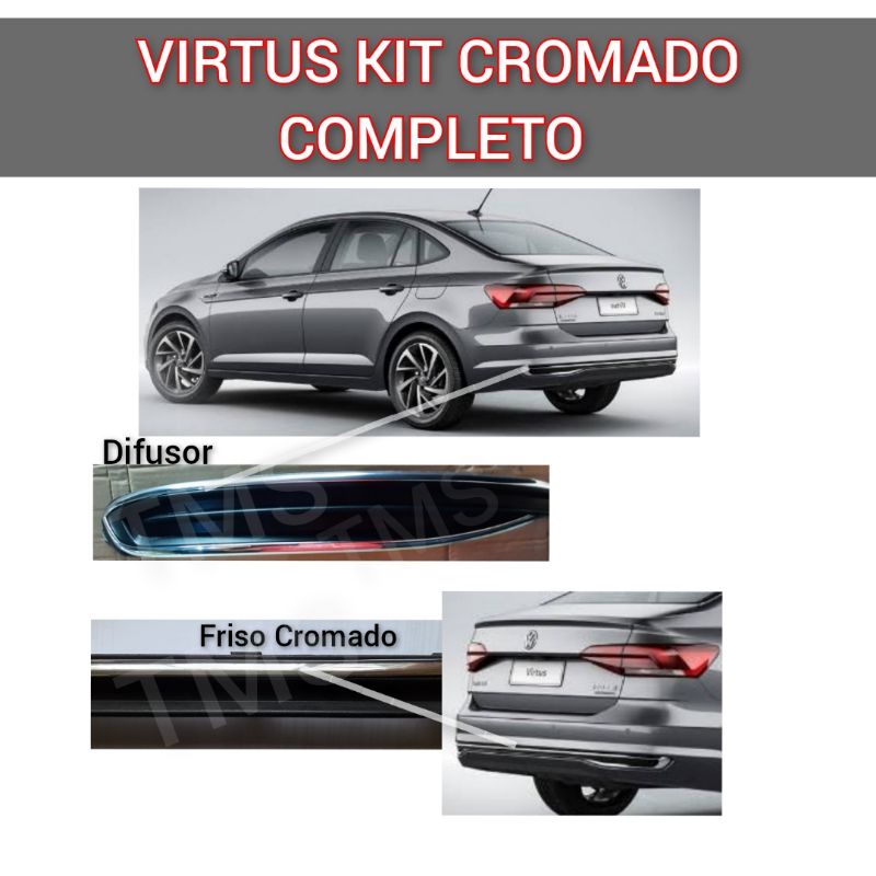 Aplique Cromado Virtus Parachoque traseiro Difusores Friso detalhe