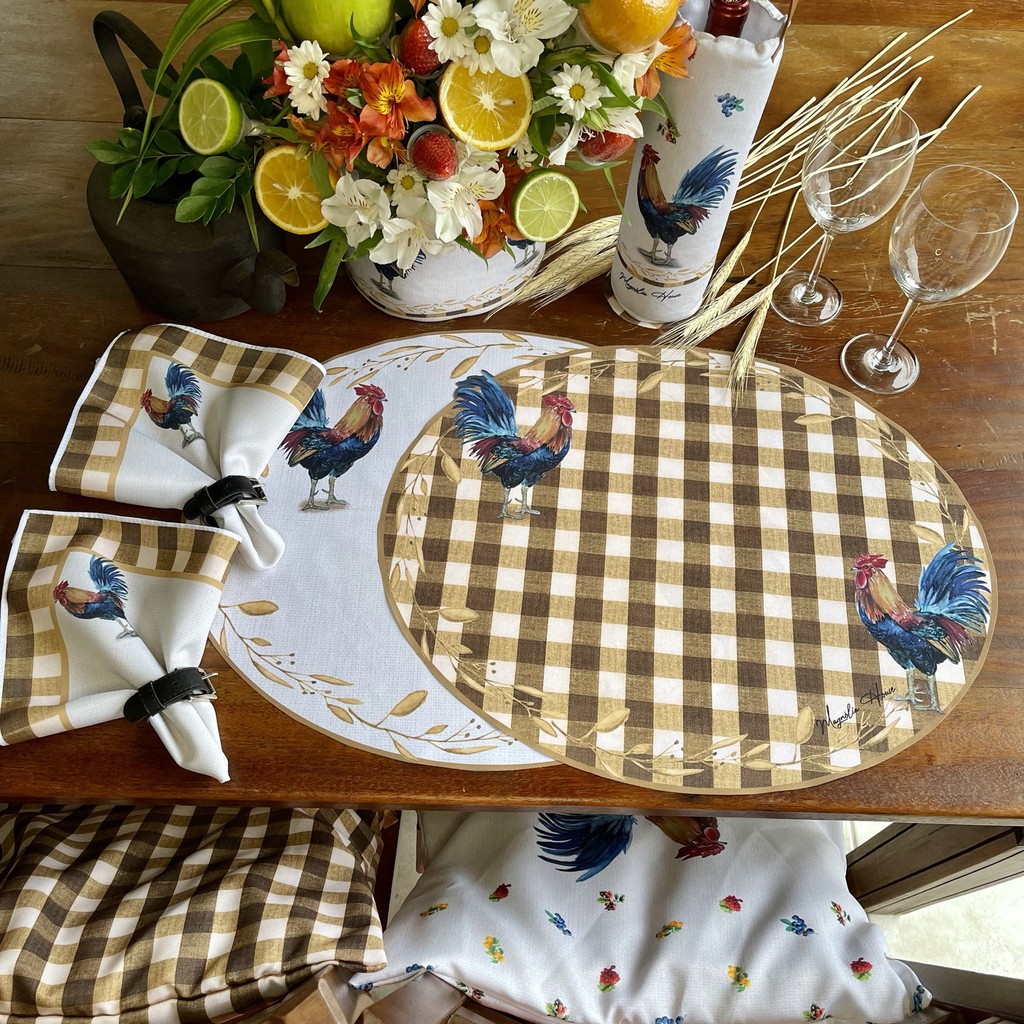 JOGO AMERICANO GALO 3D SOUSPLAT CORTE LASER ESTAMPADO LOCALIZADO MESA POSTA JANTAR DECORAÇÃO