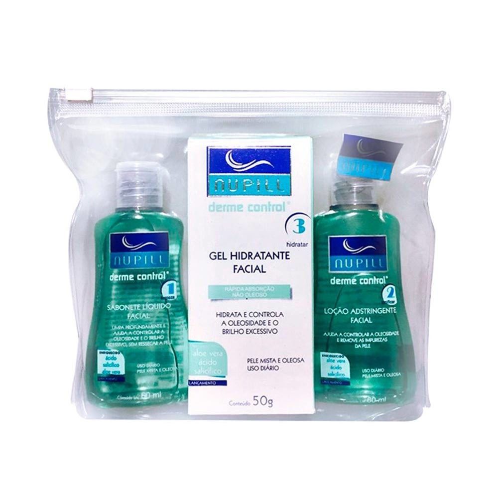Kit Facial Nupill Derme Control Sabonete+Adstringente+Gel