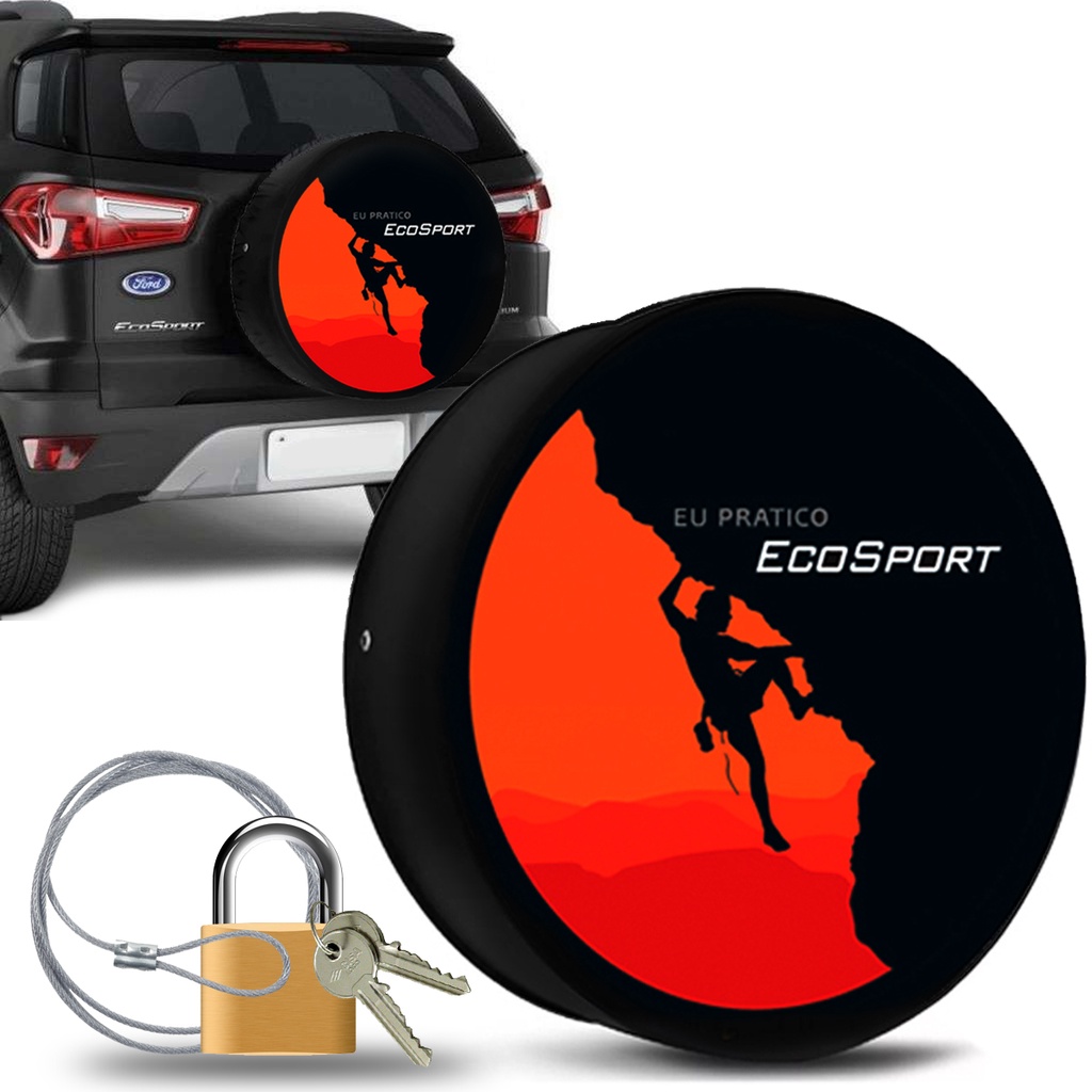 Capa Estepe Ecosport Crossfox Aircross Idea Doblo Adventure Estampa Eu Pratico Ecosport com Cabo de Aço e Cadeado