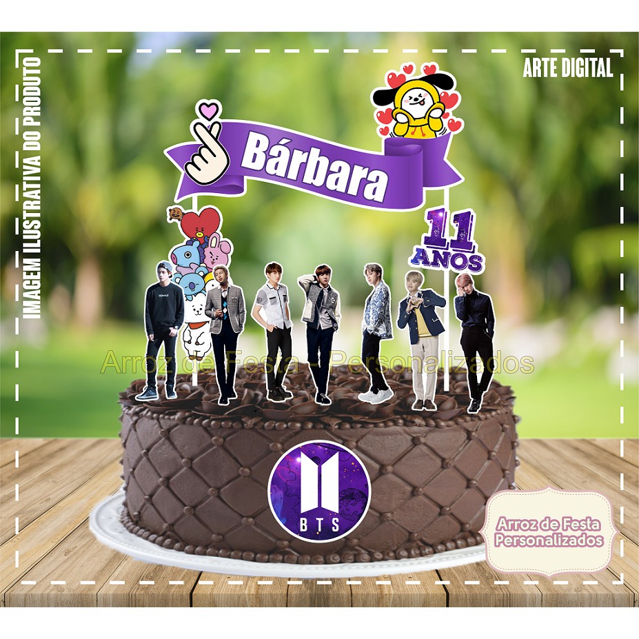 Topo de Bolo Topper de Bolo Personalizado BTS K-Pop em Oferta na Shopee