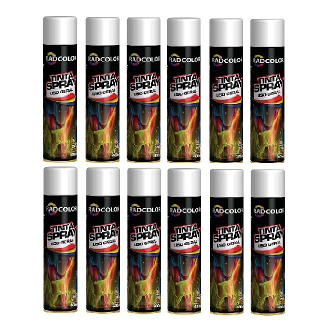 Tinta Spray Radcolor 400ml - 12 Unidades Uso Geral- Branco Brilhante ...