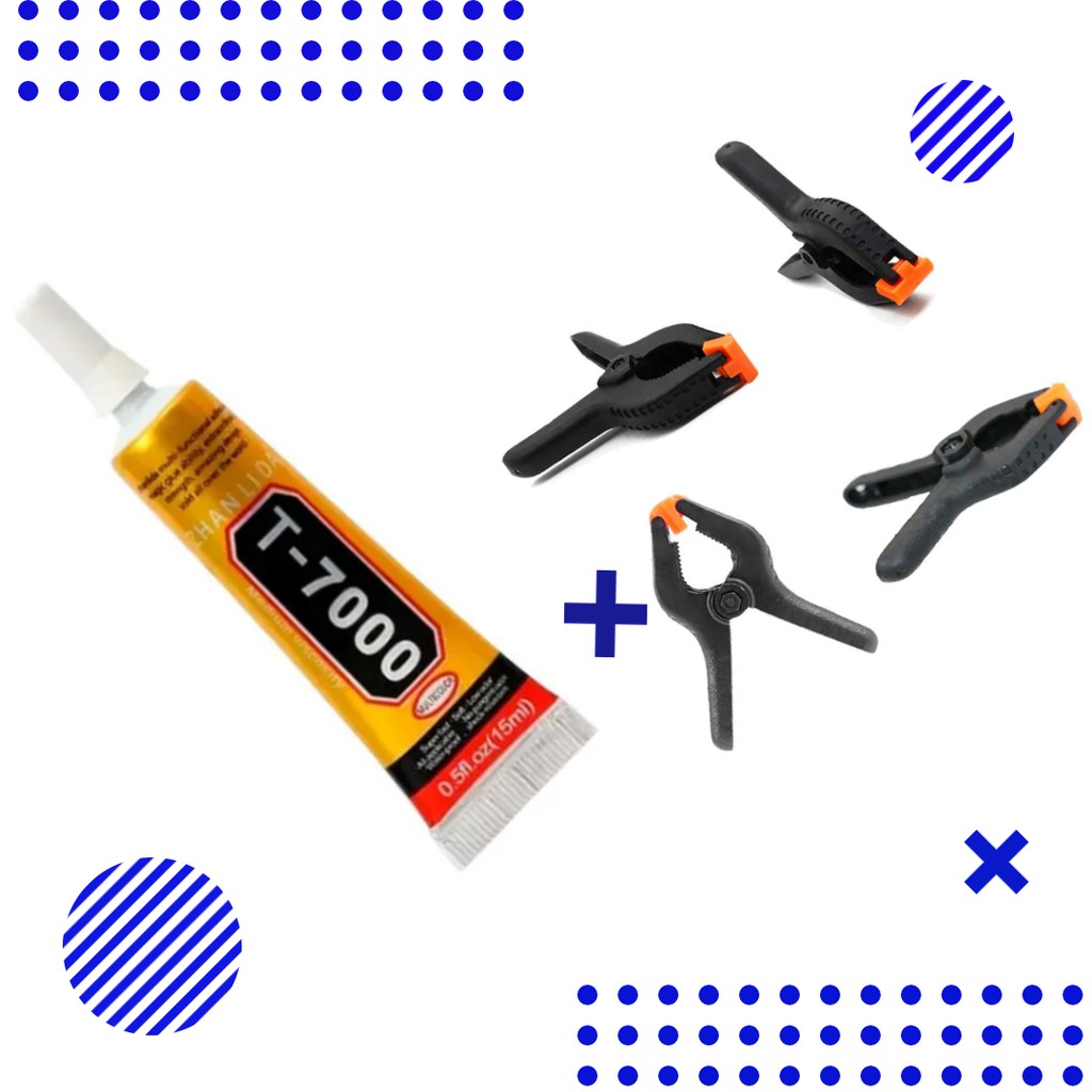 Kit Reparo Em Celular Troca De Tela Com Cola T7000 E 4 Grampos De ...