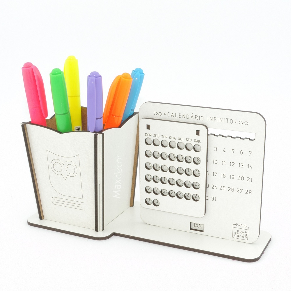 5 Calendário Infinito e Porta Lápis Personalizado Mdf - Pedagogia