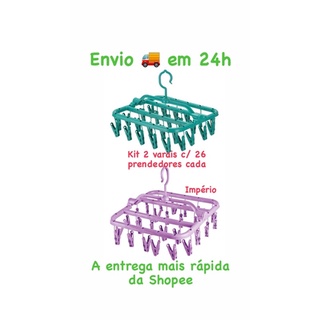 Kit com 2 Varais Multiuso Para Roupas Intimas, meia, cueca e calcinha, 26 pregadores cada Varal