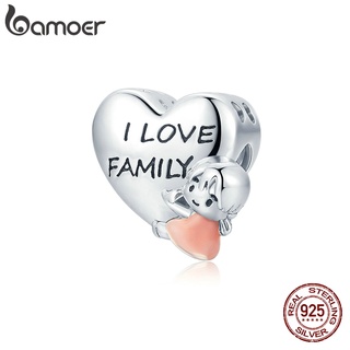 Bamoer 100% Prata Esterlina 925 Menina Amor Família Da Forma Do Coração Bead Pingente Fit Pulseira Diy Acessórios De Moda Bsc478