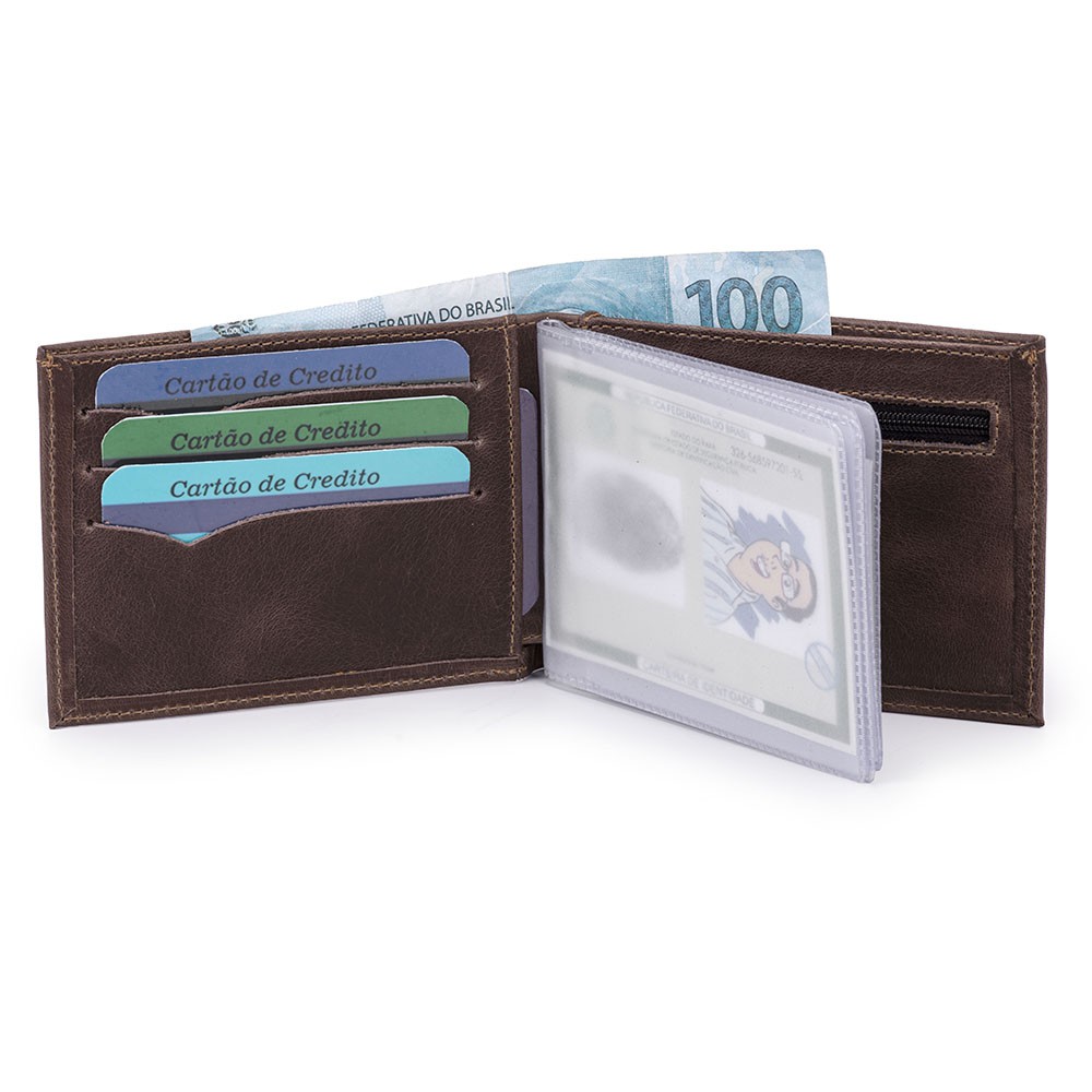 Carteira Luxo Couro Legítimo Rg/cnh/cédulas/cartões com porta moedas