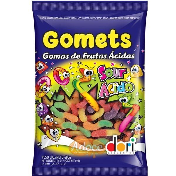 Bala Goma Gomets Frutas Ácidas 600g Dori Minhoca Ácida em Oferta na Shopee